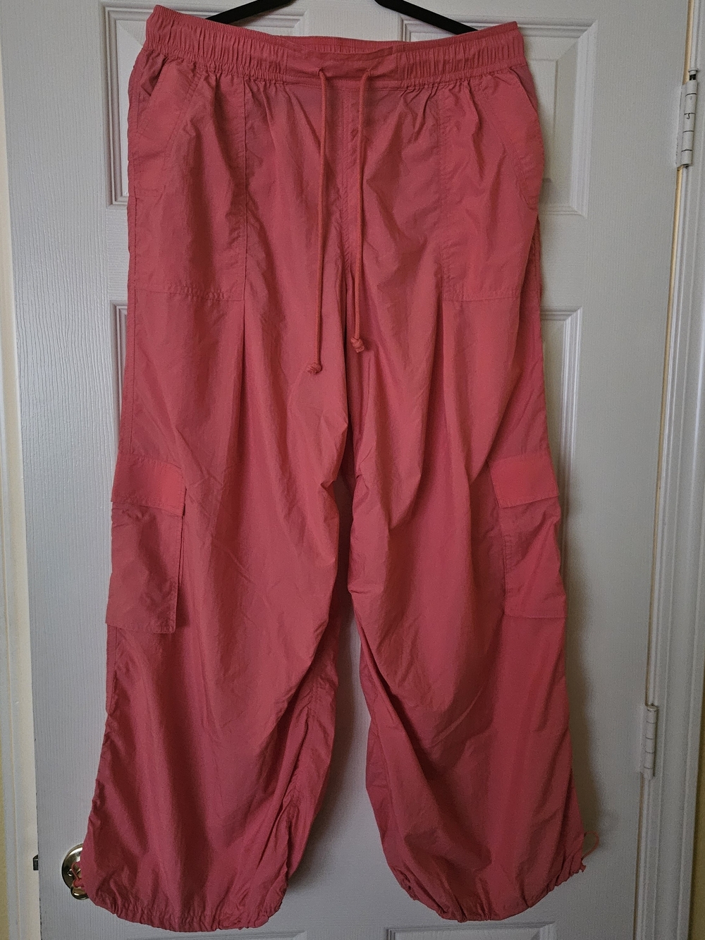 Anthropologie Women's Coral Pink Cargo Track Pants with Drawstring Waist